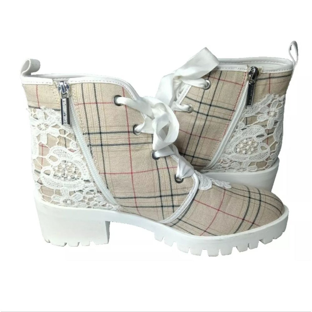 Karl Lagerfeld Paris Parker Lace & Plaid Boots Size 8 M Retail $169